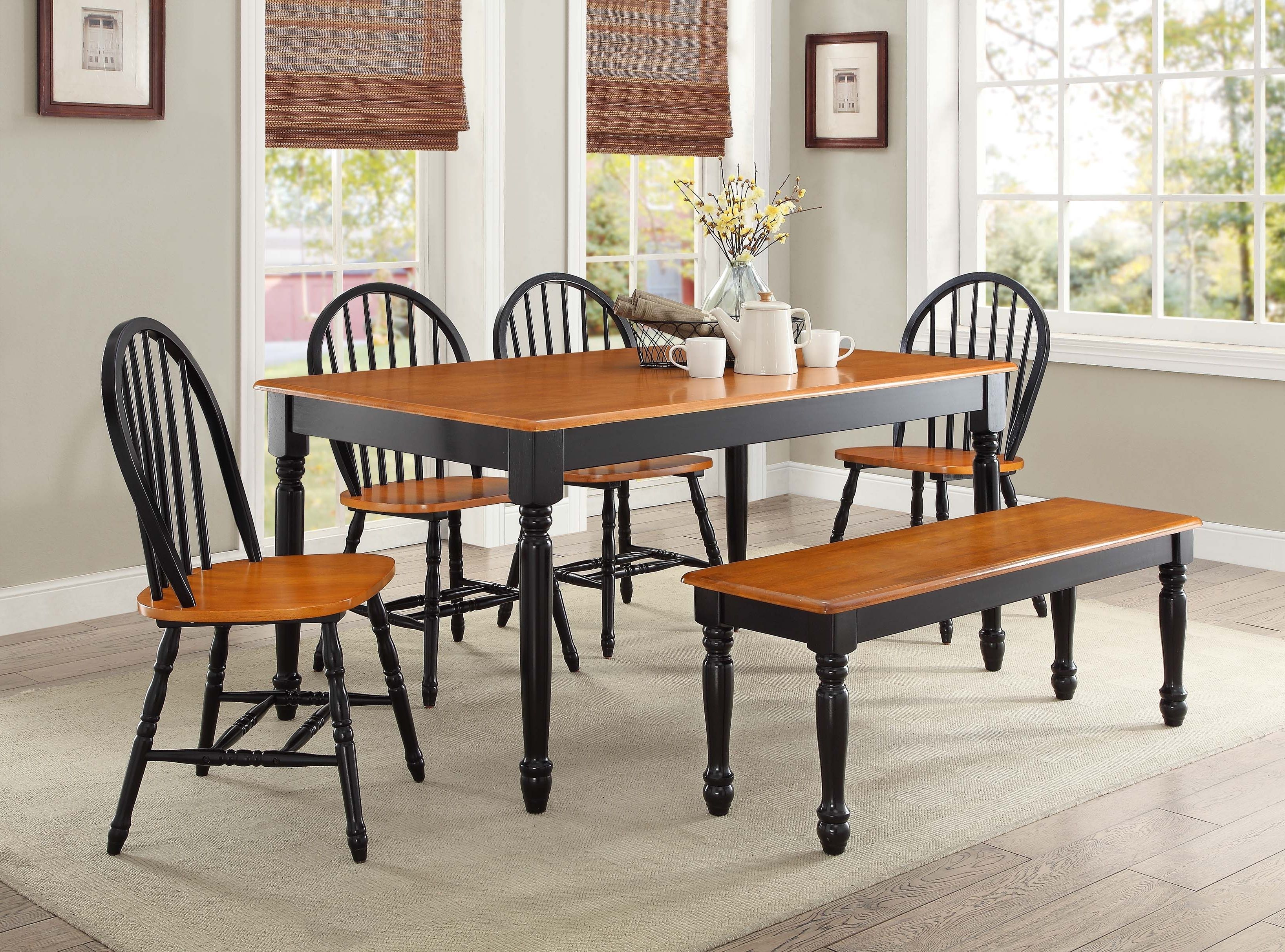 Dark Wood Dining Tables 6 Chairs Intended For Well Known Better Homes And Gardens Autumn Lane Farmhouse Dining Table, Black (Photo 15 of 25)