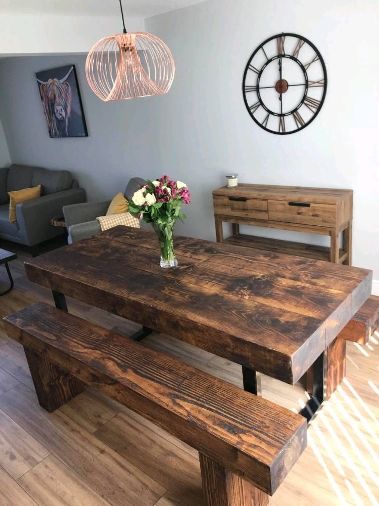 Dining Table With Bench's Hand Made In Railway Sleepers (Photo 14 of 25)