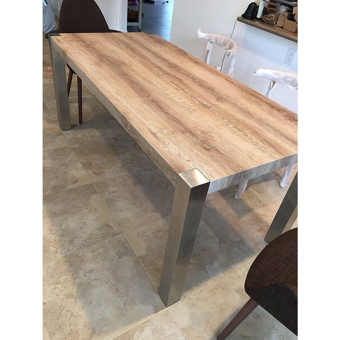 Dining Tables With Metal Legs Wood Top Pertaining To Most Recent Shop 2xhome – Modern Designer Wood Top Dining Table With Metal Legs (Photo 1 of 25)