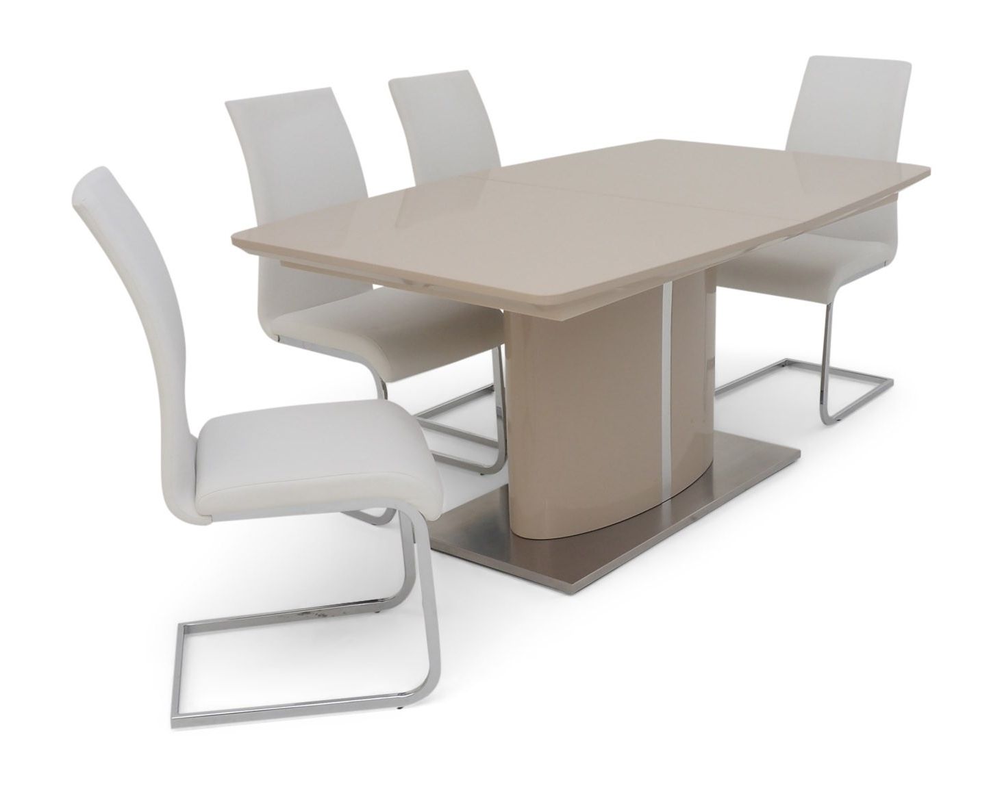 Extending Cream Gloss Dining Table + 4 Chairs Set Throughout Fashionable Extendable Dining Tables And 4 Chairs (View 10 of 25)
