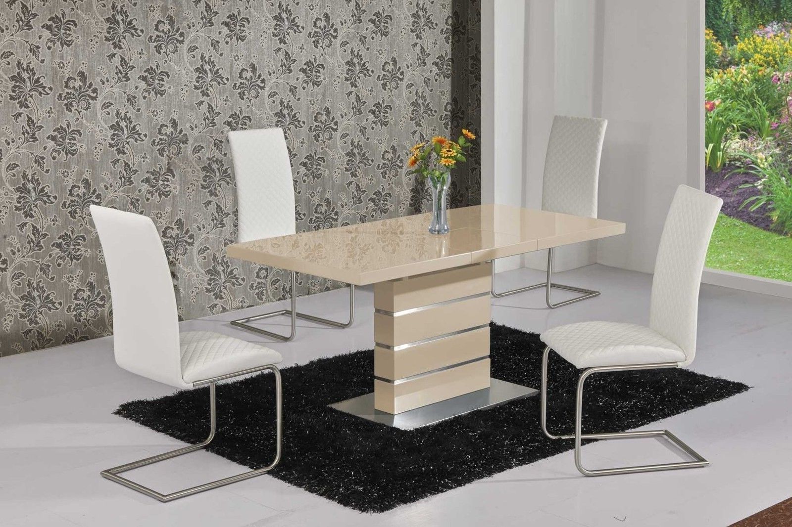 Extending Cream High Gloss Dining Table And 4 White Chairs Set (Photo 20 of 25)