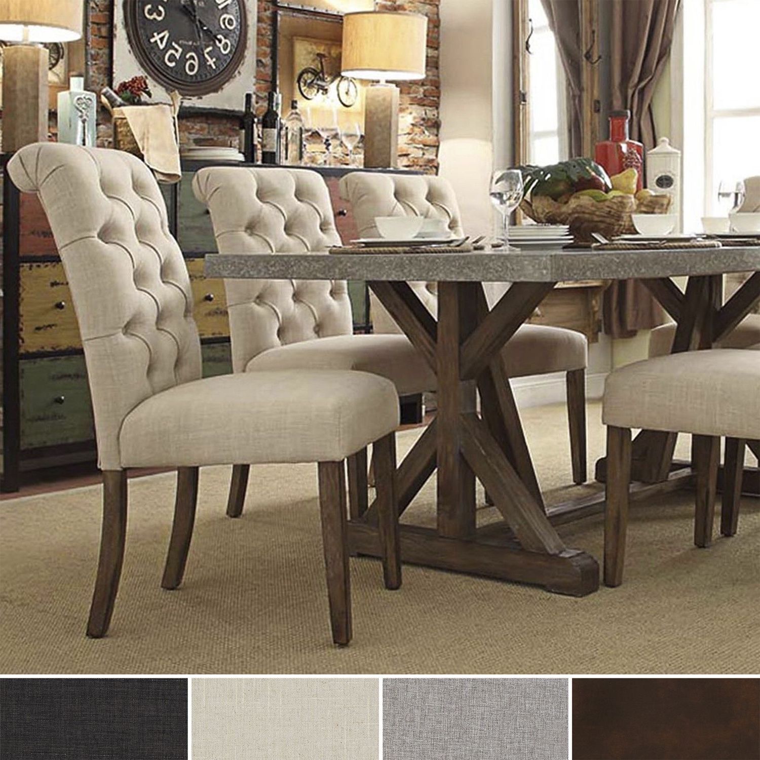 Fabric Dining Room Chairs Throughout Most Popular Benchwright Button Tufts Upholstered Rolled Back Parsons Chairs (Photo 1 of 25)