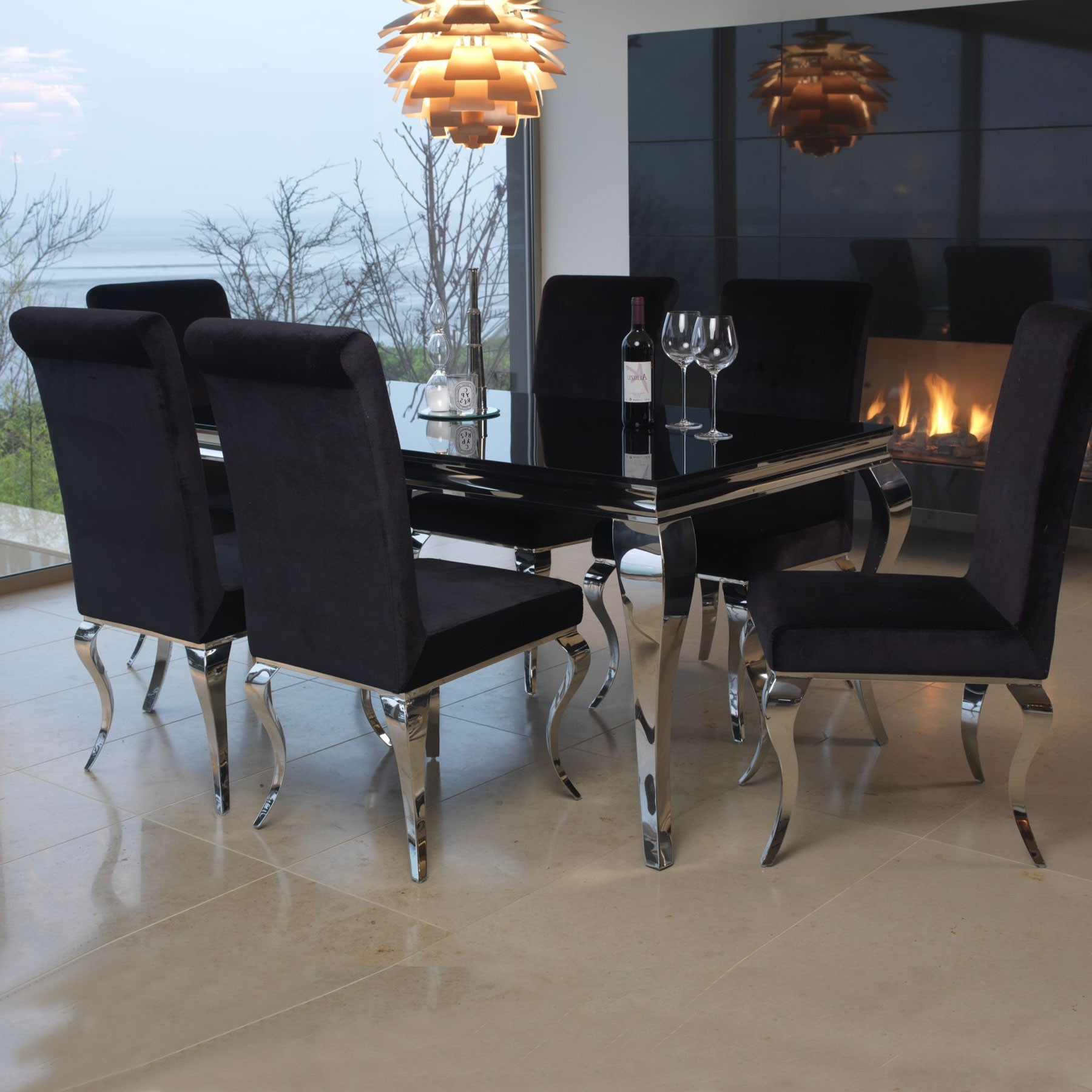 Famous Louis Black Glass 200cm Dining Table & 6 Chairs Throughout Black Glass Dining Tables (Photo 1 of 25)