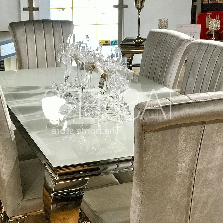 Famous Vida Living Louis White Dining Table & 6 Silver Nicole Chairs Regarding White Dining Tables And Chairs (View 16 of 25)