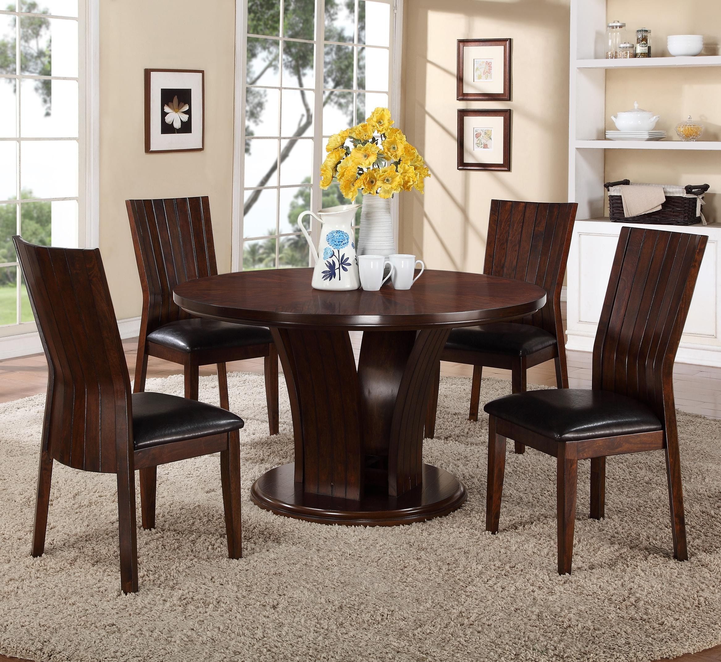Fashionable Crown Mark Daria 5 Piece Dining Set With Round Pedestal Table And Throughout Jaxon 5 Piece Round Dining Sets With Upholstered Chairs (Photo 11 of 25)