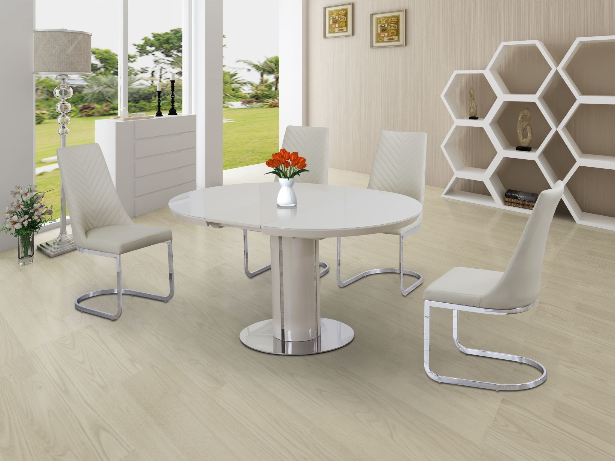 Fashionable White Gloss Dining Tables In Buy Annular Cream High Gloss Extending Dining Table (View 15 of 25)