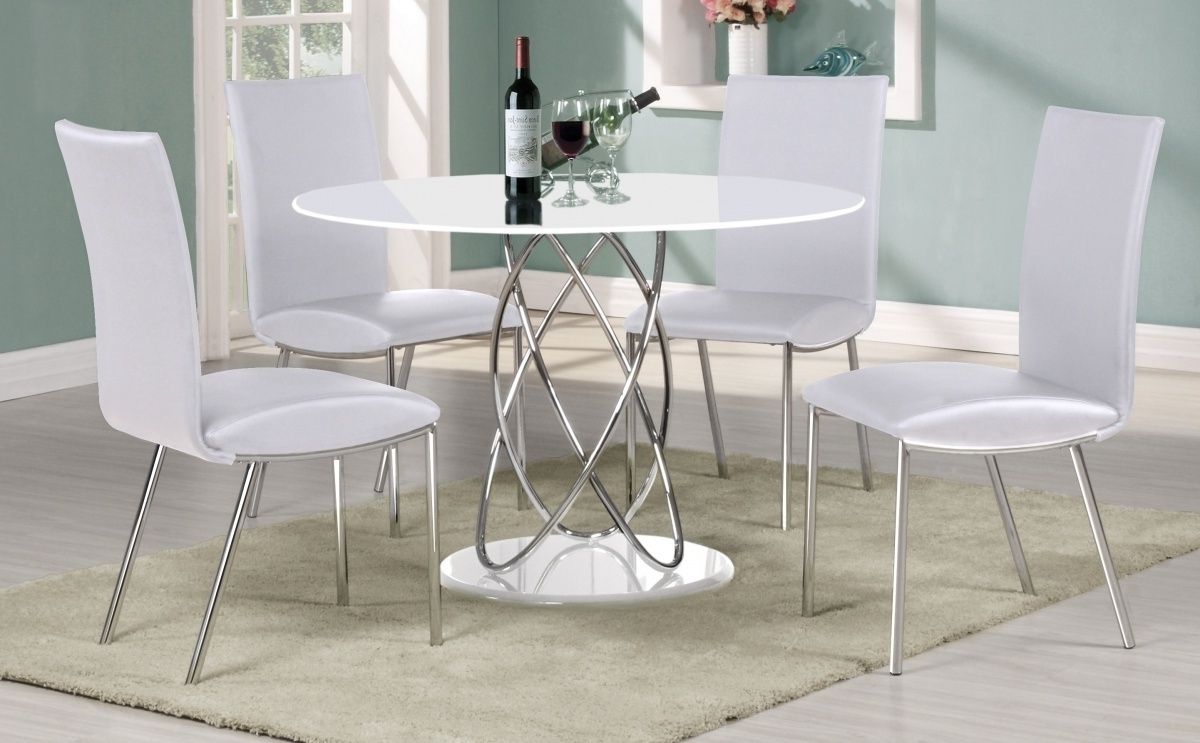 Full White High Gloss Round Dining Table 4 Chairs Dining Room Side Intended For Current Small Round White Dining Tables (Photo 1 of 25)