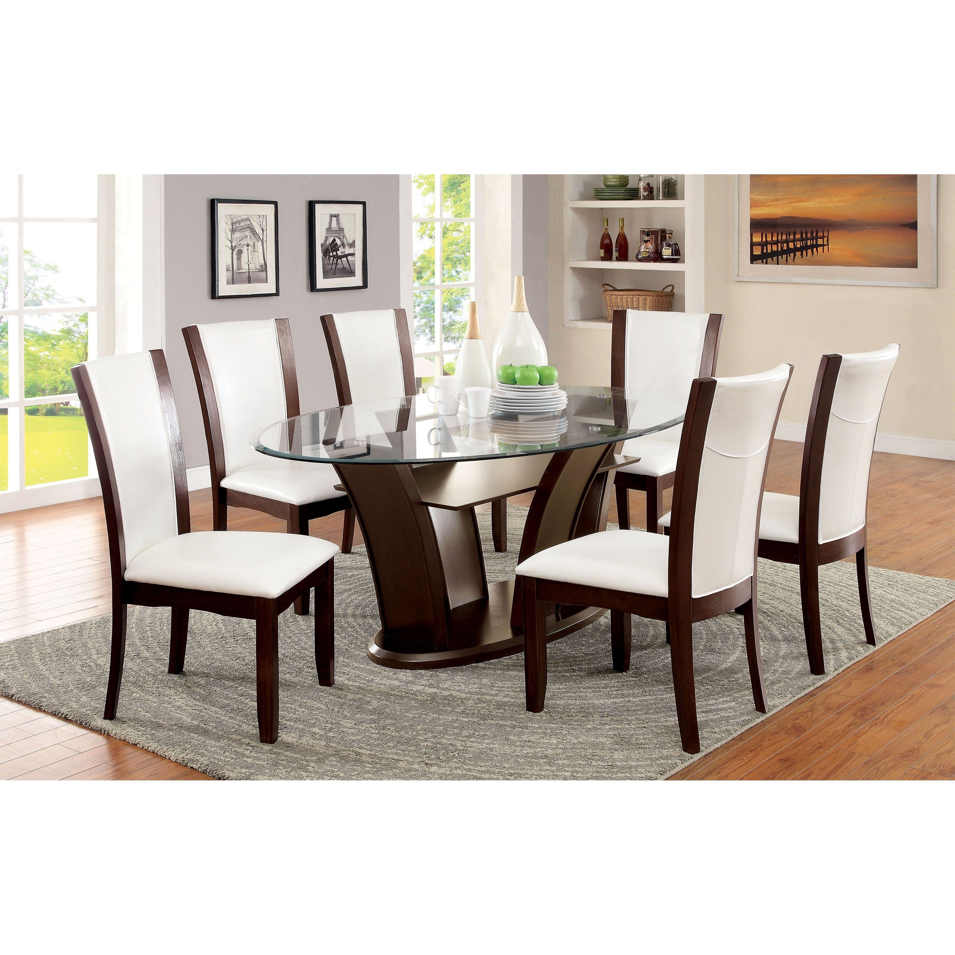 Furniture Of America Lavelle 7 Piece Tempered Glass Top Dining Table Within Most Popular Glass Dining Tables With 6 Chairs (View 25 of 25)
