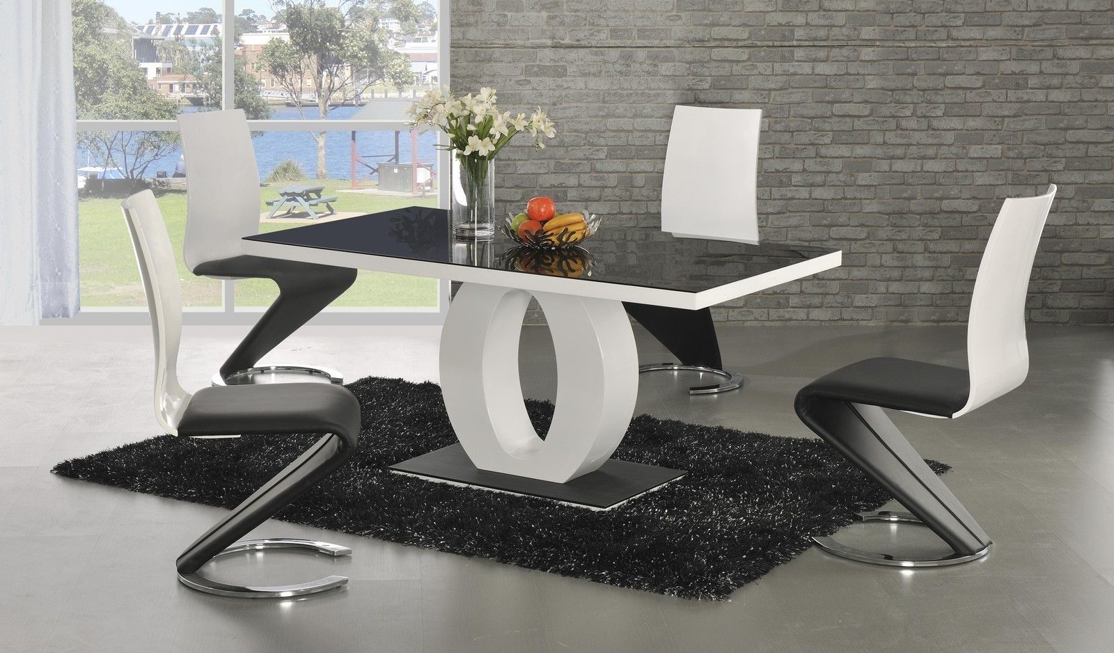 Ga Angel Black Glass White Gloss 160 Cm Designer Dining Set 4 / 6 Z Swish  Chairs Within Latest Black Gloss Dining Tables And Chairs (View 5 of 25)
