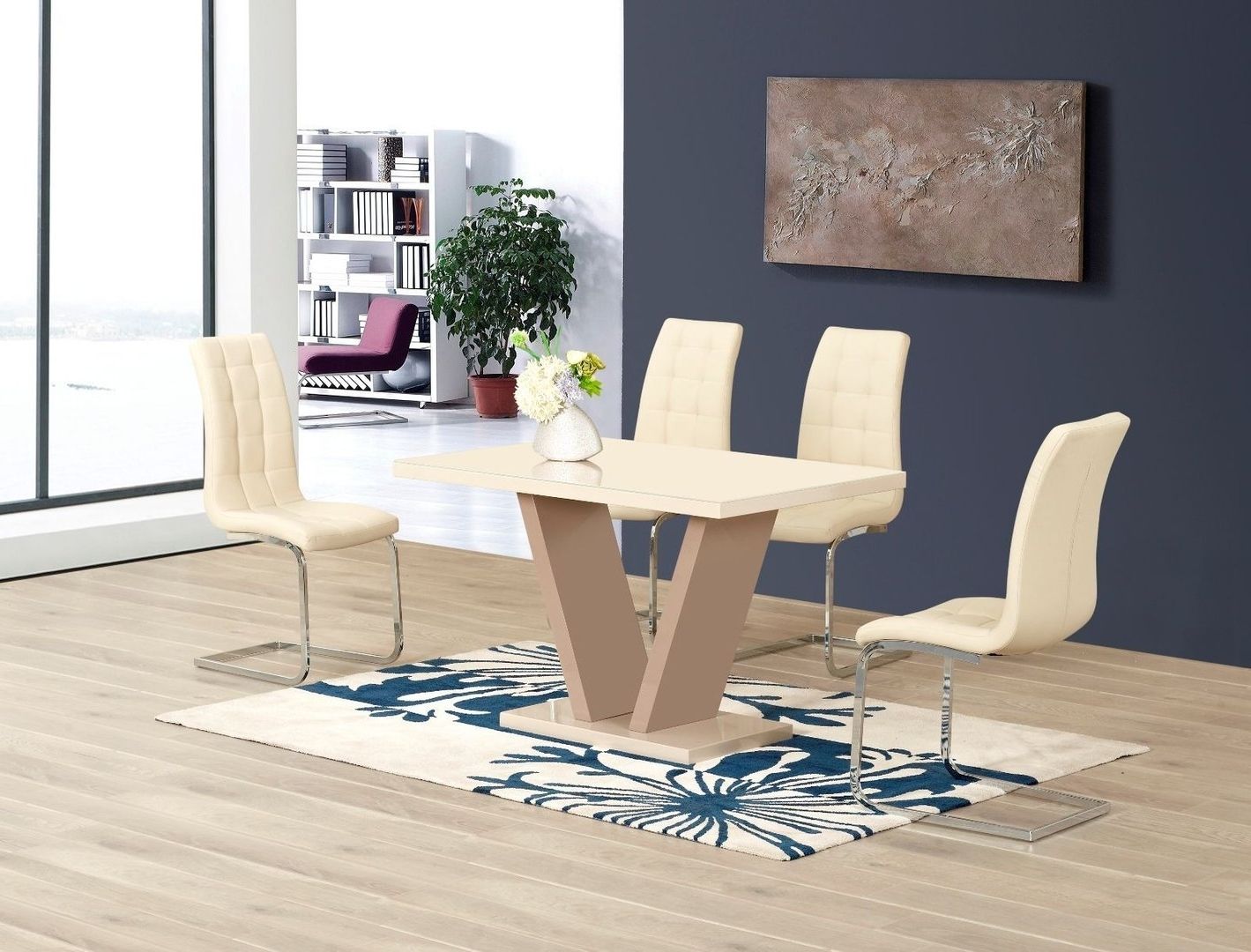 Glass And White Gloss Dining Tables Throughout Well Known Cream High Gloss Glass Dining Table And 6 Chairs – Homegenies (View 11 of 25)