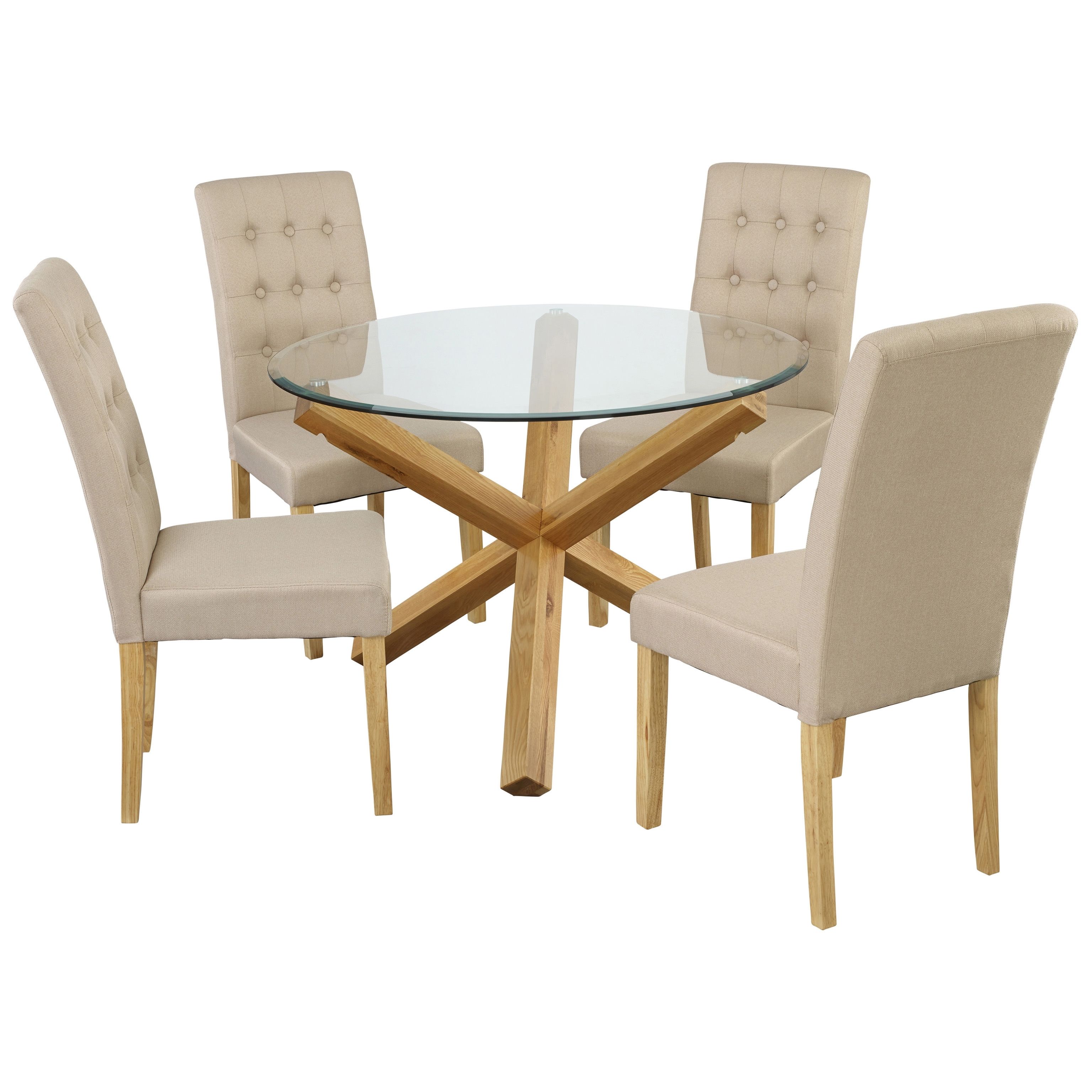 Glass Oak Dining Tables Inside Most Current Oak & Glass Dining Table And Chair Set With 4 Seats (View 8 of 25)