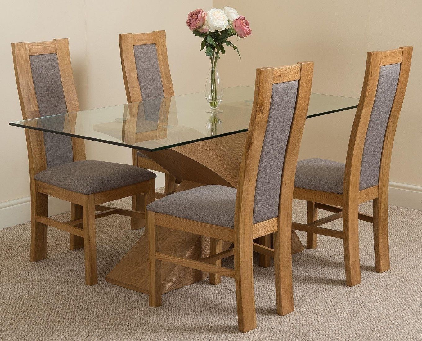Glass Oak Dining Tables Pertaining To Well Known Valencia Oak 160cm Wood And Glass Dining Table With 4 Stanford Solid (View 12 of 25)