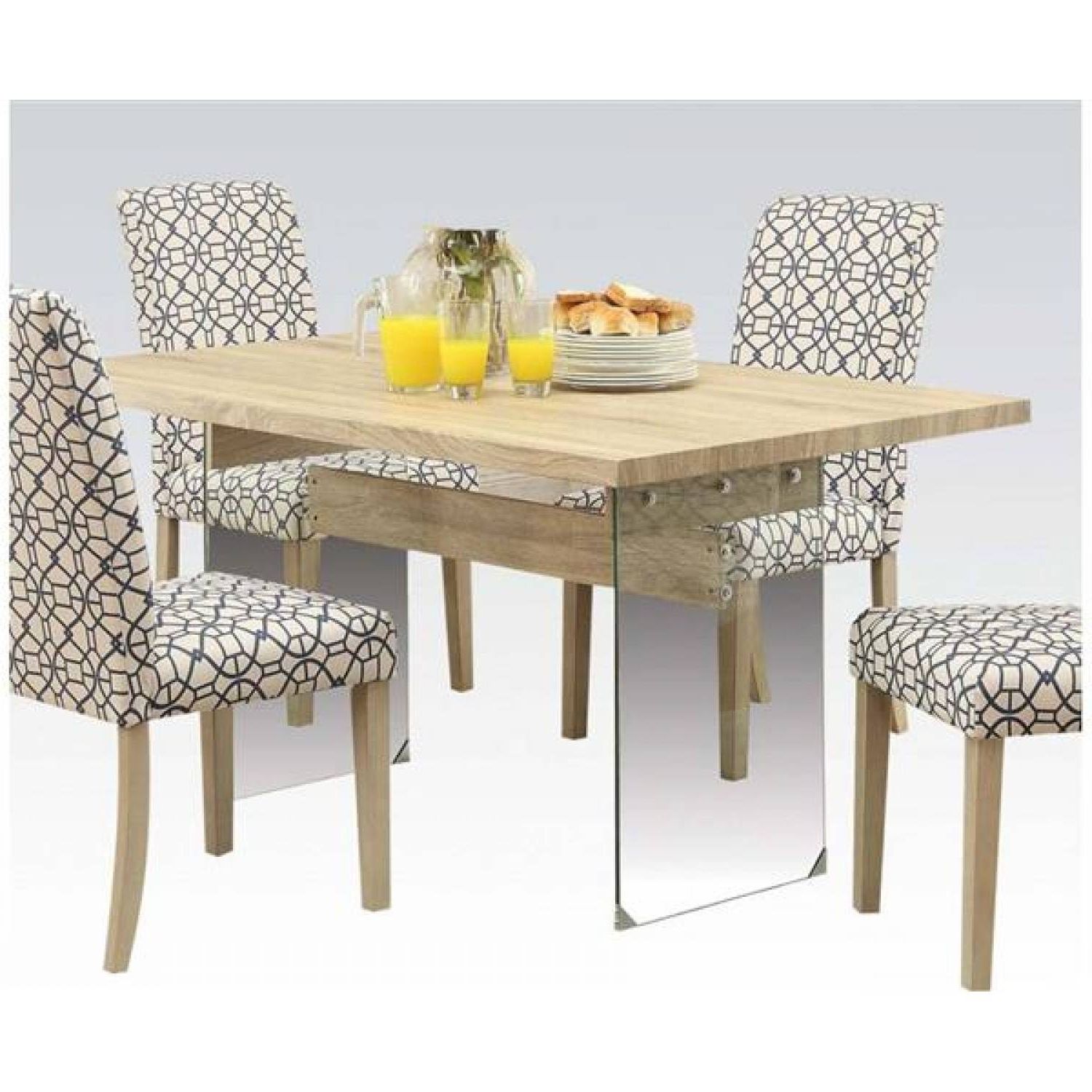 Glassden Light Oak Wood Glass Dining Table 5pc Set: Table & 4 Chairs Throughout Current Cheap Glass Dining Tables And 4 Chairs (Photo 22 of 25)