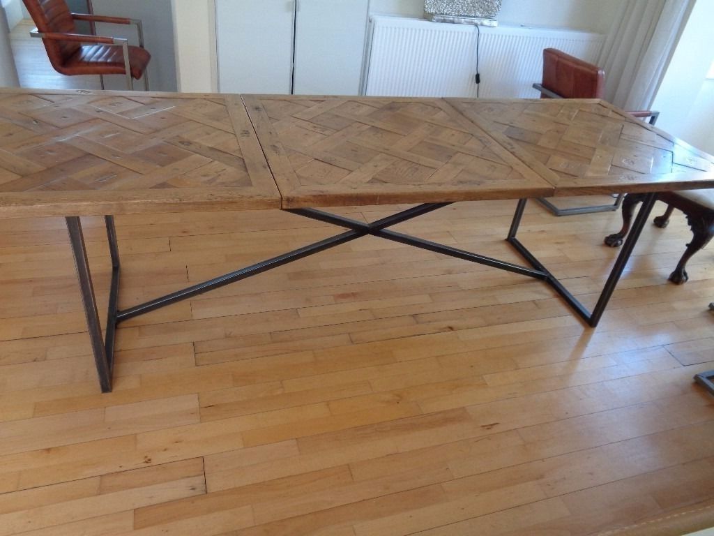 Large Industrial Reclaimed Parquet Top Dining Table Ex Barker Pertaining To Fashionable Parquet Dining Tables (View 1 of 25)