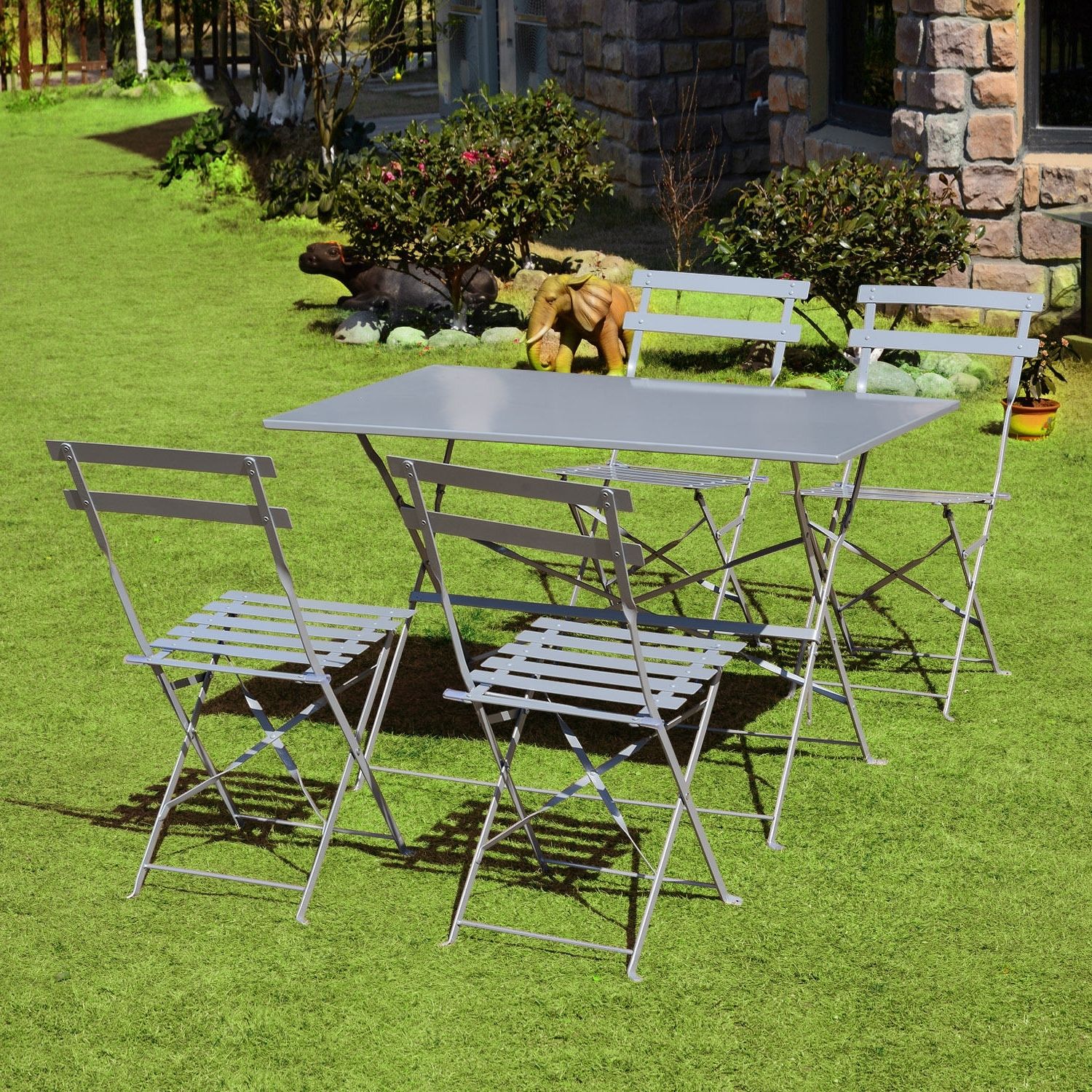 Latest Garden Dining Tables And Chairs With Regard To 5pc Outdoor Garden Furniture Set Patio Folding Dining Table Chairs (View 18 of 25)