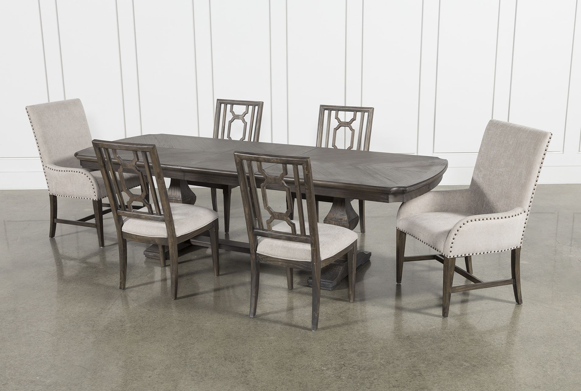 Laurent 7 Piece Rectangle Dining Sets With Wood Chairs Inside Latest Laurent 7 Piece Rectangle Dining Set With Wood And Host Chairs (Photo 1 of 25)