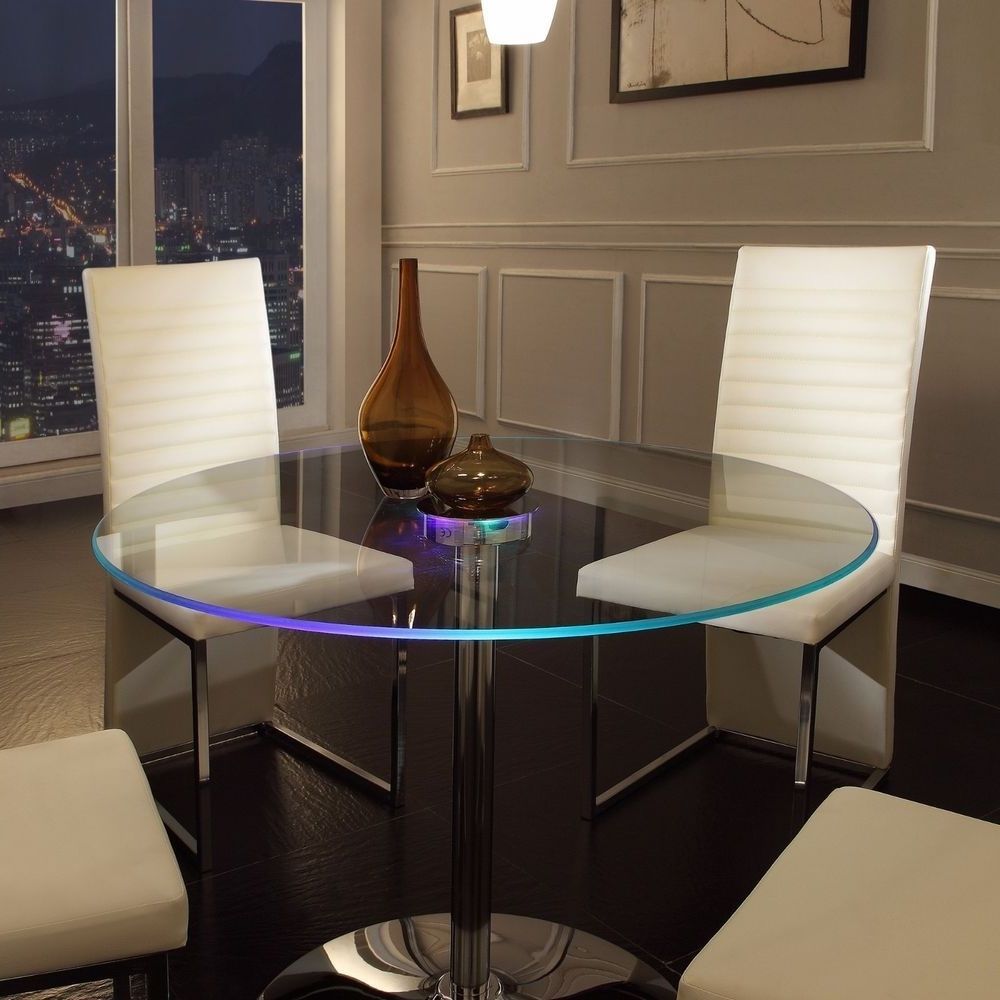 Led Dining Tables Lights For Popular Led Dining Table Round Chrome Glass Metal Lights Living Room Gaming (Photo 2 of 25)