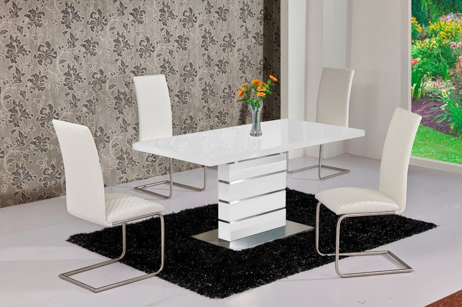 Mace High Gloss Extending 120 160 Dining Table & Chair Set – White Regarding 2018 Dining Extending Tables And Chairs (View 1 of 25)