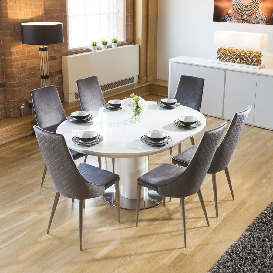 Most Current Extending Dining Tables 6 Chairs In Extending Round Oval Dining Set White Gloss Table 6 Grey Velvet (Photo 1 of 25)