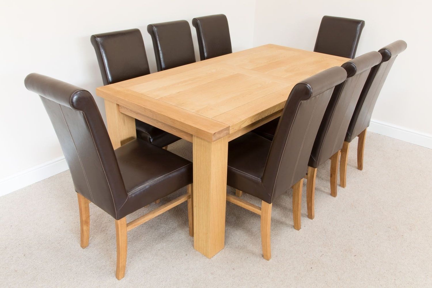 Most Recent 1.8m Riga Oak Dining Table 8 Emperor Brown Leather Dining Chairs Pertaining To 8 Seater Oak Dining Tables (Photo 13 of 25)