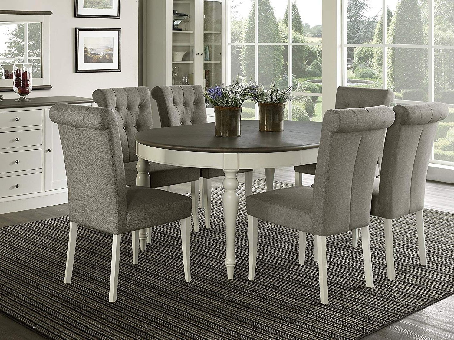 Most Recent Amazon – Vegas 7 Piece Round To Oval Extension Dining Table Set With Market 7 Piece Dining Sets With Host And Side Chairs (View 6 of 25)