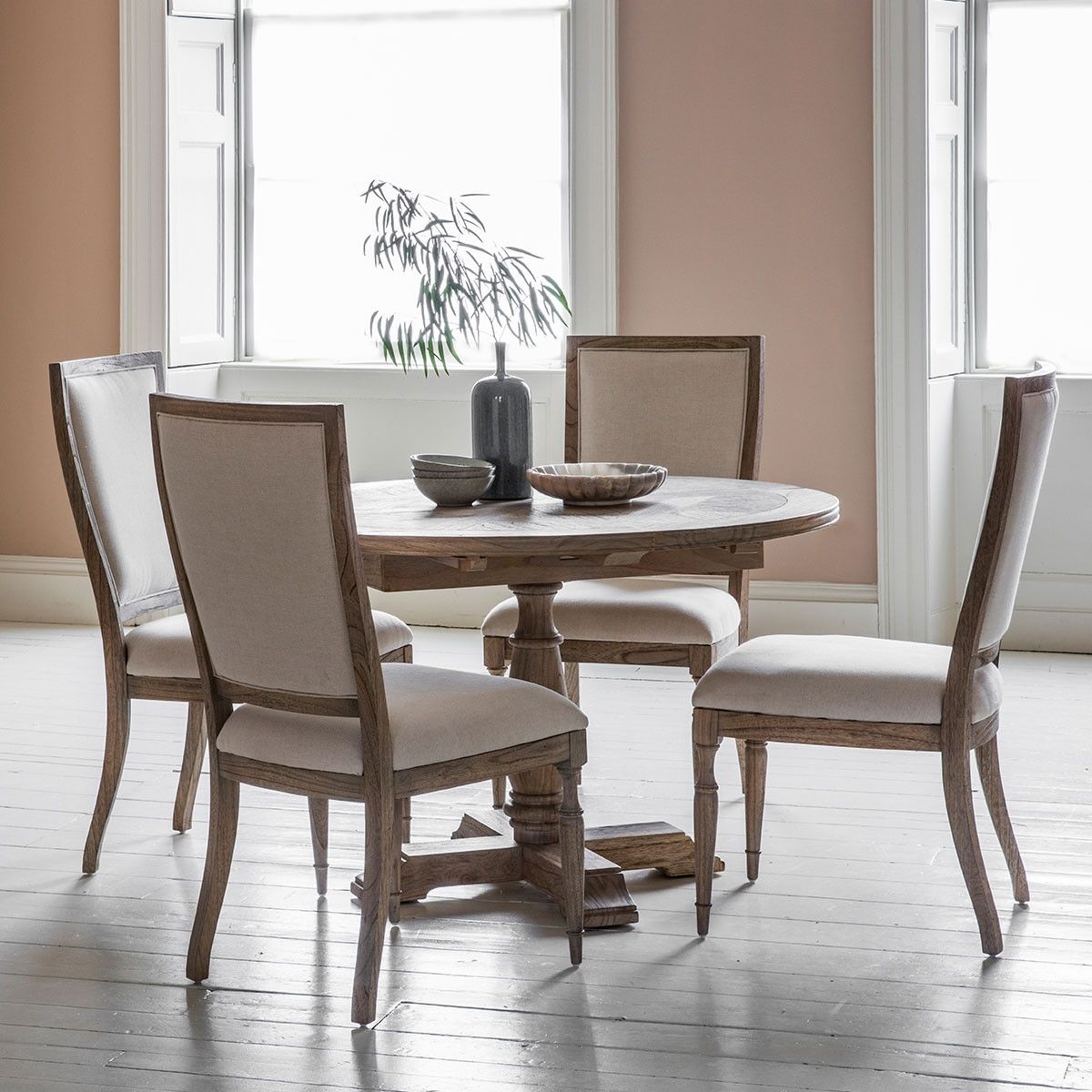 Most Recent Bordeaux Mindy Wood Round Extending Dining Table & 4 Chairs Throughout Bordeaux Dining Tables (View 18 of 25)