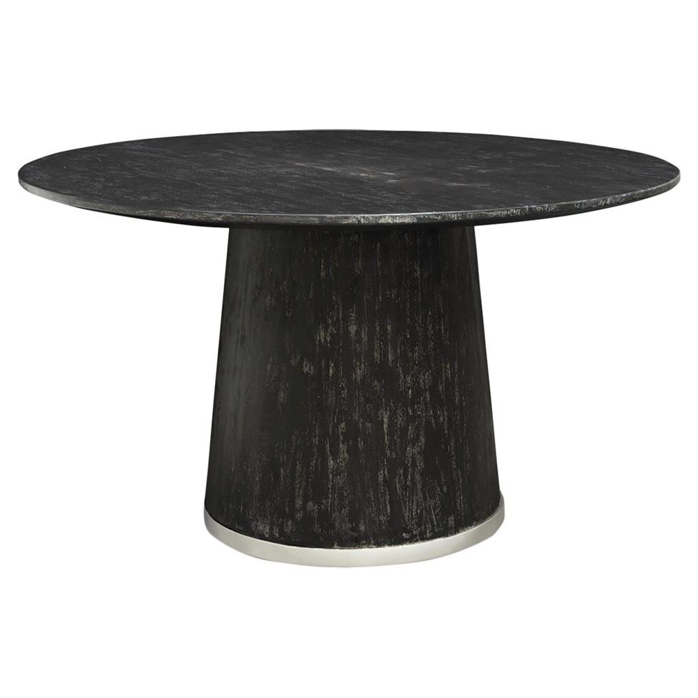 Most Recent Dark Round Dining Tables In Palecek Conrad Loft Silver Trim Black Round Dining Table (View 21 of 25)