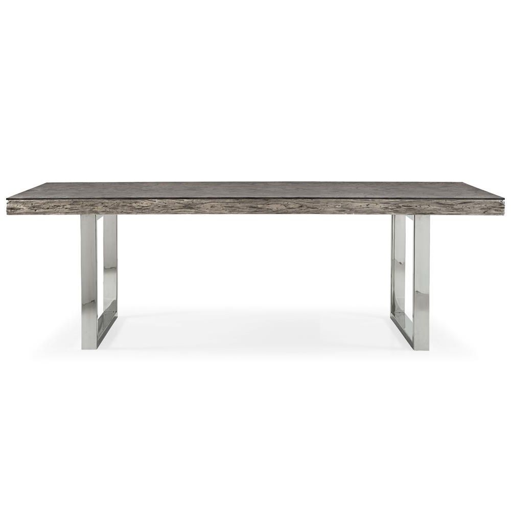Most Recent Glass And Stainless Steel Dining Tables Intended For Travers Lodge Stainless Steel Rustic Wood Glass Top Dining Table – 84w (Photo 9 of 25)