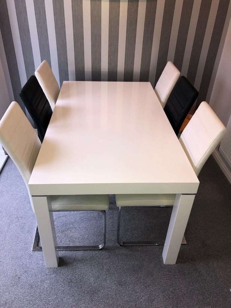 Most Recent Harveys White High Gloss Dining Table With 6 Chairs (View 22 of 25)
