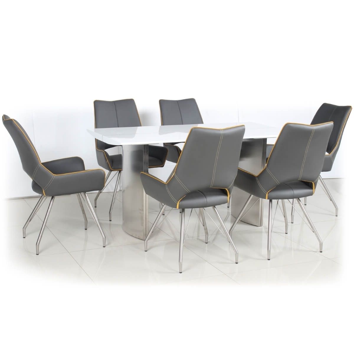 Most Recent High Gloss Dining Chairs Inside Dining Set – White High Gloss Dining Table And 6 Grey Dining Chairs (View 24 of 25)