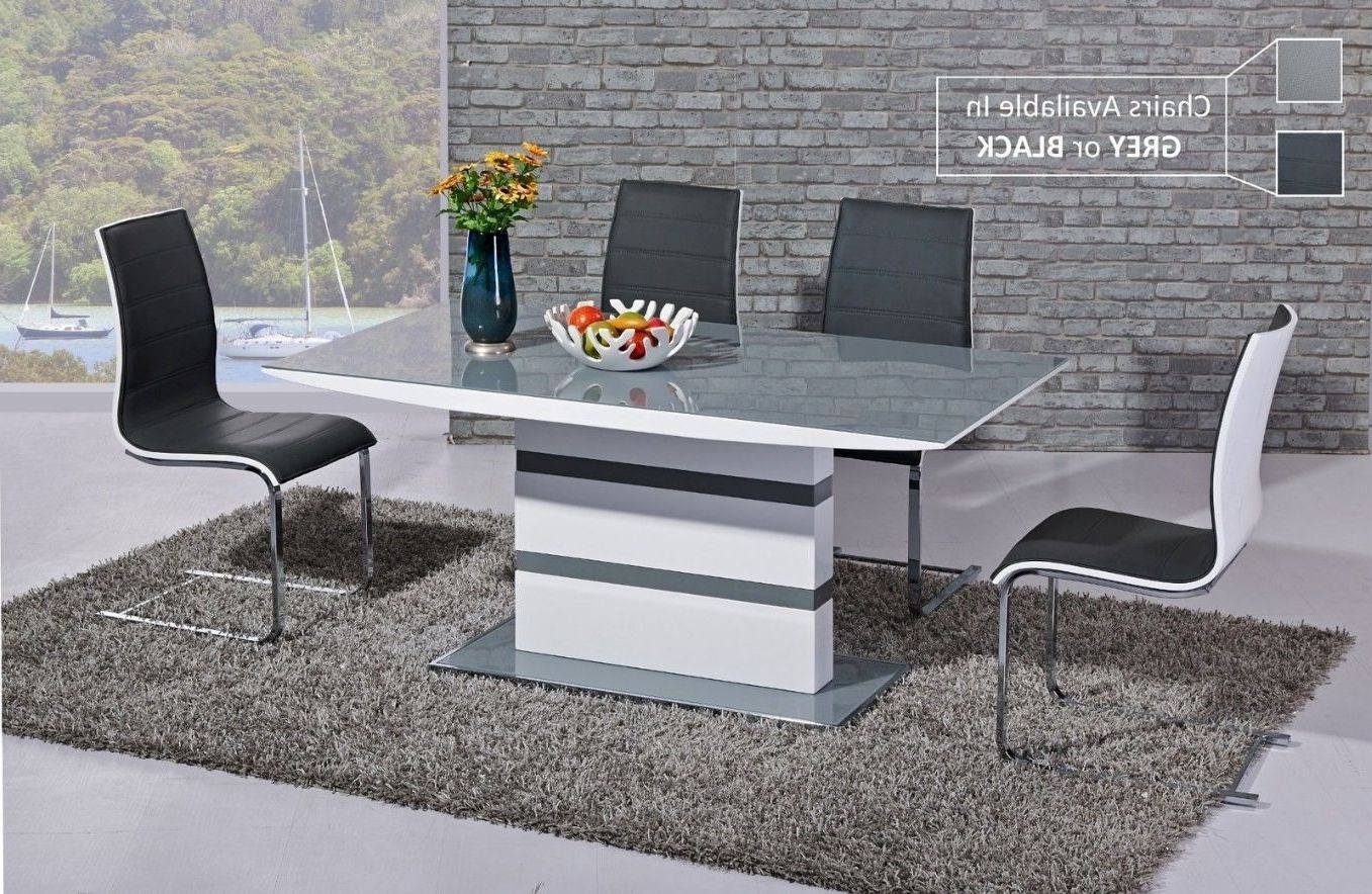 Most Recent High Gloss Dining Furniture Regarding Ga K2 Designer White Gloss Grey Glass 160 Cm Dining Set 4 6 Swish Chairs (View 13 of 25)
