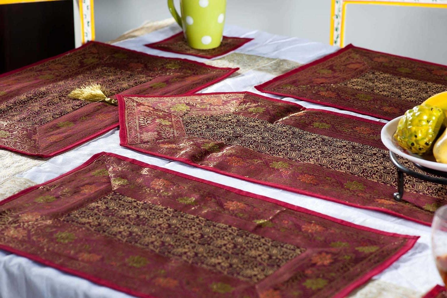 Most Recent Indian Style Dining Tables With Buy Online Decorative Zari Table Runner Handmade India Home Decor (View 22 of 25)