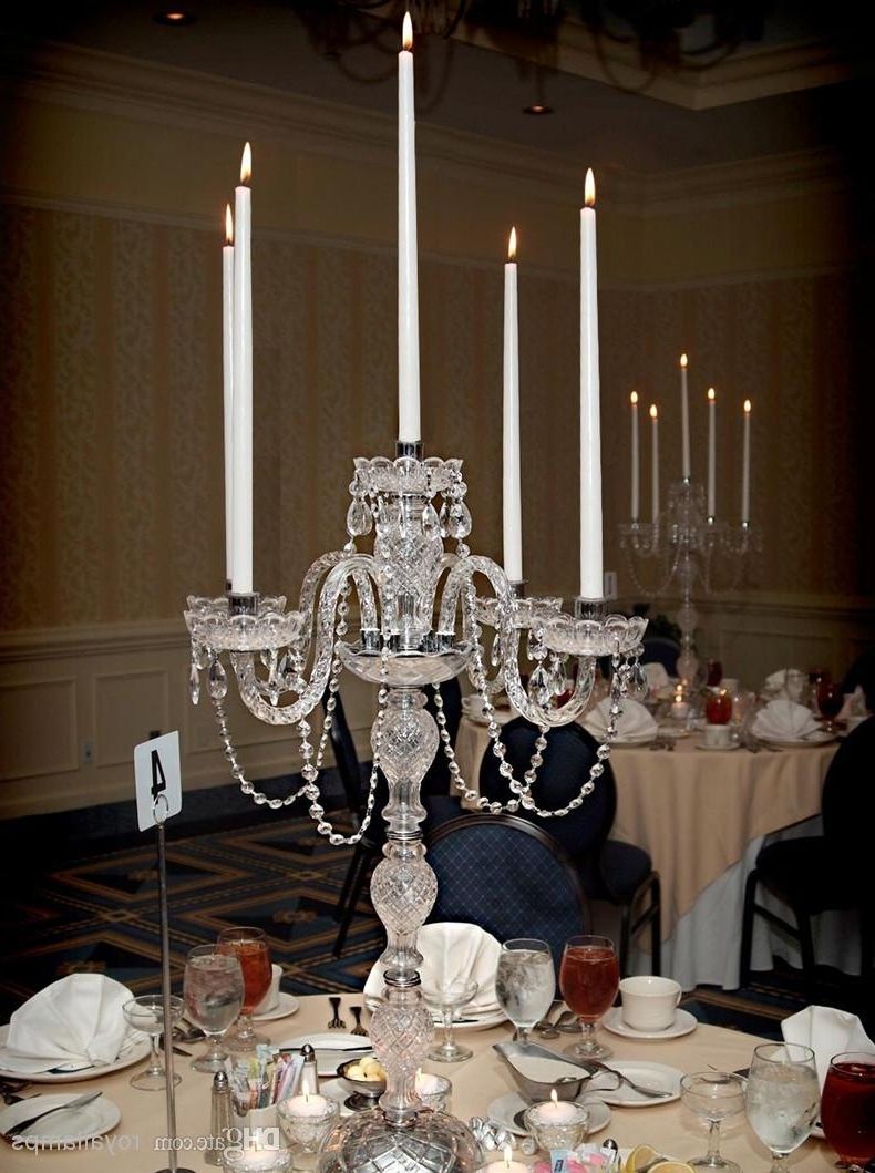 Most Recently Released 2018 5 Arms Multi Functional Crystal Candelabra Candle Led Table For Led Dining Tables Lights (Photo 25 of 25)