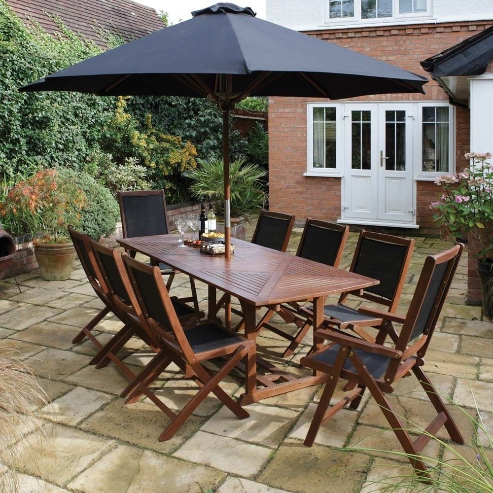 Most Recently Released Garden Dining Tables And Chairs For 10 Piece Hardwood Table, Chair & Parasol Garden Dining Set From (Photo 8 of 25)