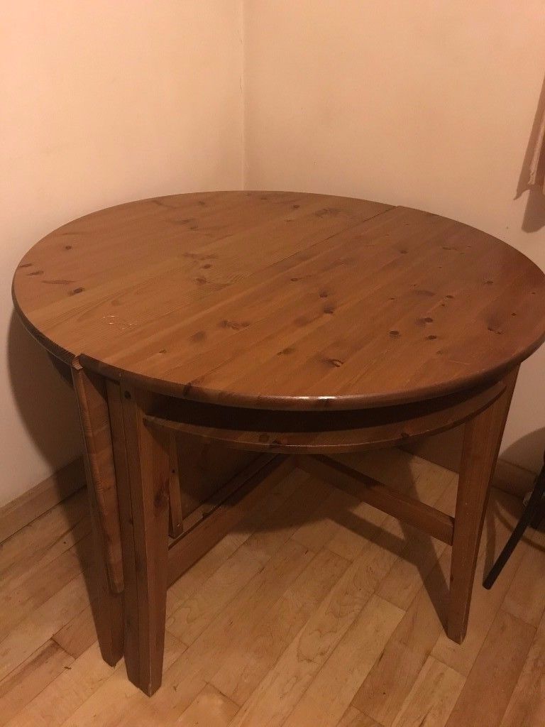 Most Recently Released Solid Pine Round/oval Drop Leaf Extendable Dining Table – Ikea Pertaining To Drop Leaf Extendable Dining Tables (View 17 of 25)