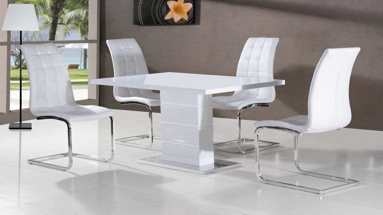 Most Recently Released White Gloss Dining Tables Inside Full White High Gloss Dining Table And 4 Chairs – Homegenies (View 5 of 25)