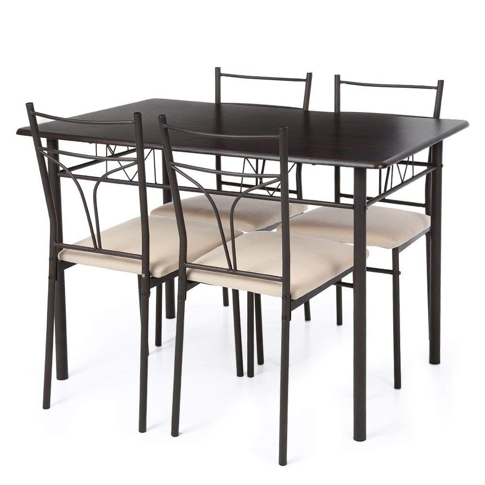 Most Up To Date Amazon – Ikayaa 5pcs Table And Chairs Set 4 Person Metal Kitchen In Kitchen Dining Tables And Chairs (Photo 22 of 25)