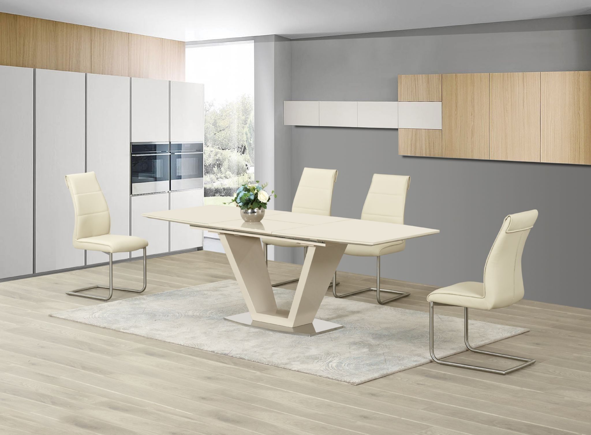 Most Up To Date Floris Cream Gloss Extending Dining Table 160 220cm Regarding High Gloss Dining Room Furniture (View 11 of 25)
