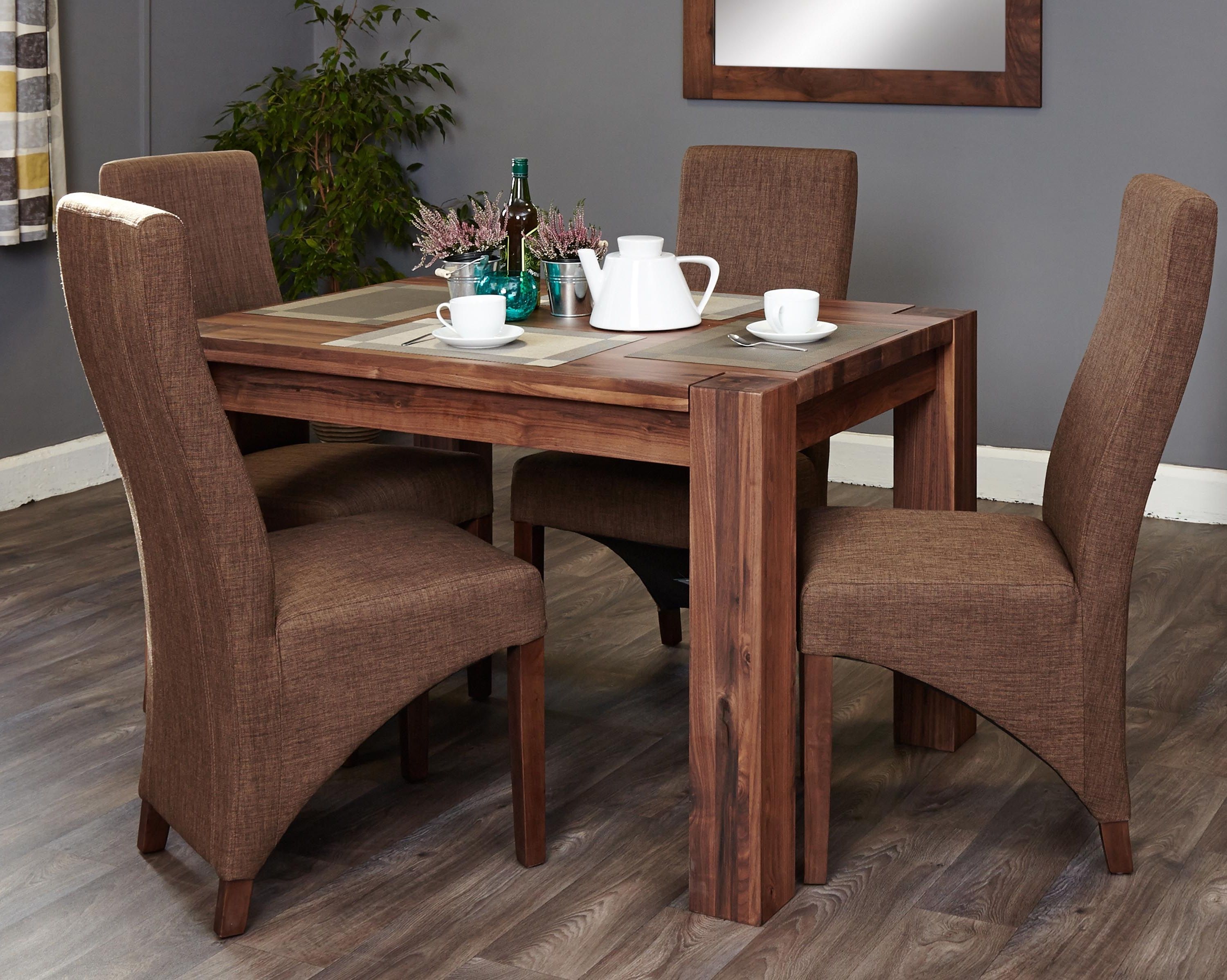 Most Up To Date Shiro Walnut 4 Seater Dining Table Set (full Back) (socdr04a Cdr03c) With Walnut Dining Table Sets (View 6 of 25)