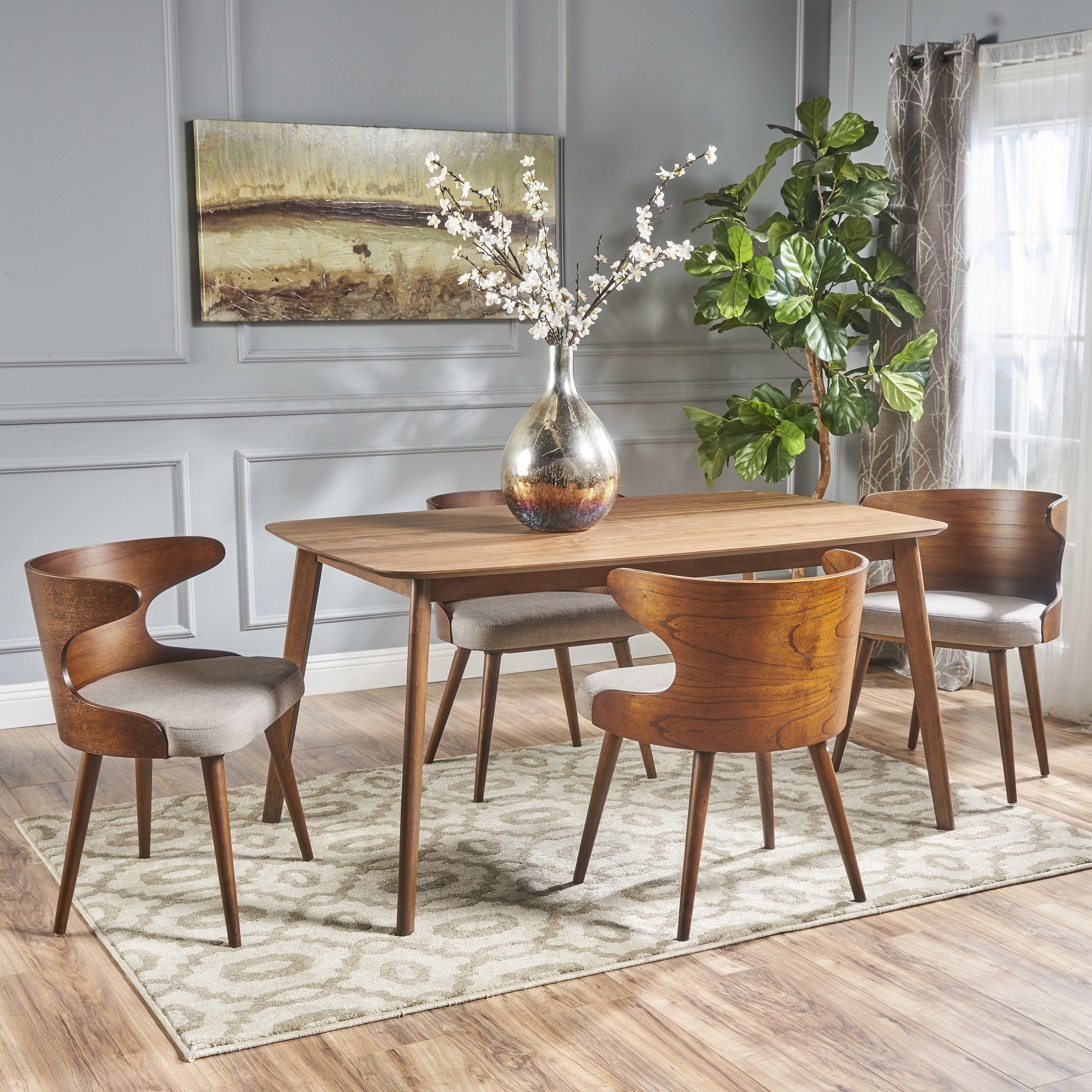 Newest Palazzo 6 Piece Rectangle Dining Sets With Joss Side Chairs With Briella Mid Century 5 Piece Rectangular Wood Dining Set (Photo 10 of 25)