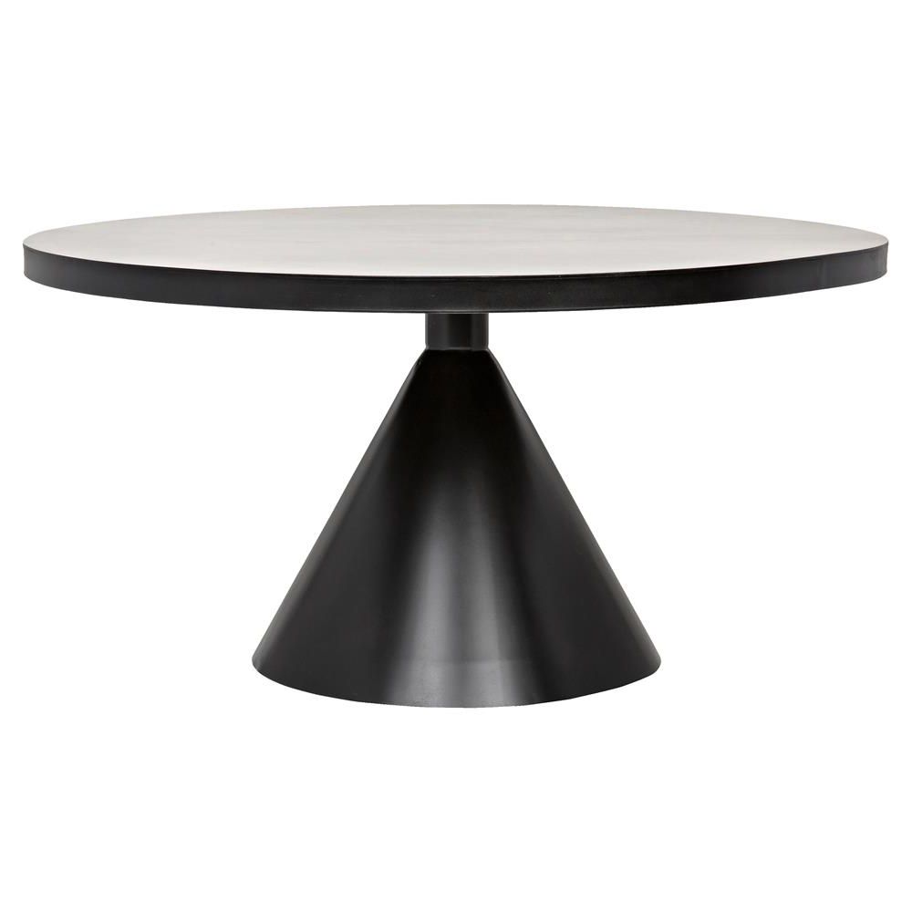 Noah Dining Tables Inside Fashionable Noah Industrial Loft Black Metal Round Cone Pedestal Dining Table (Photo 23 of 25)