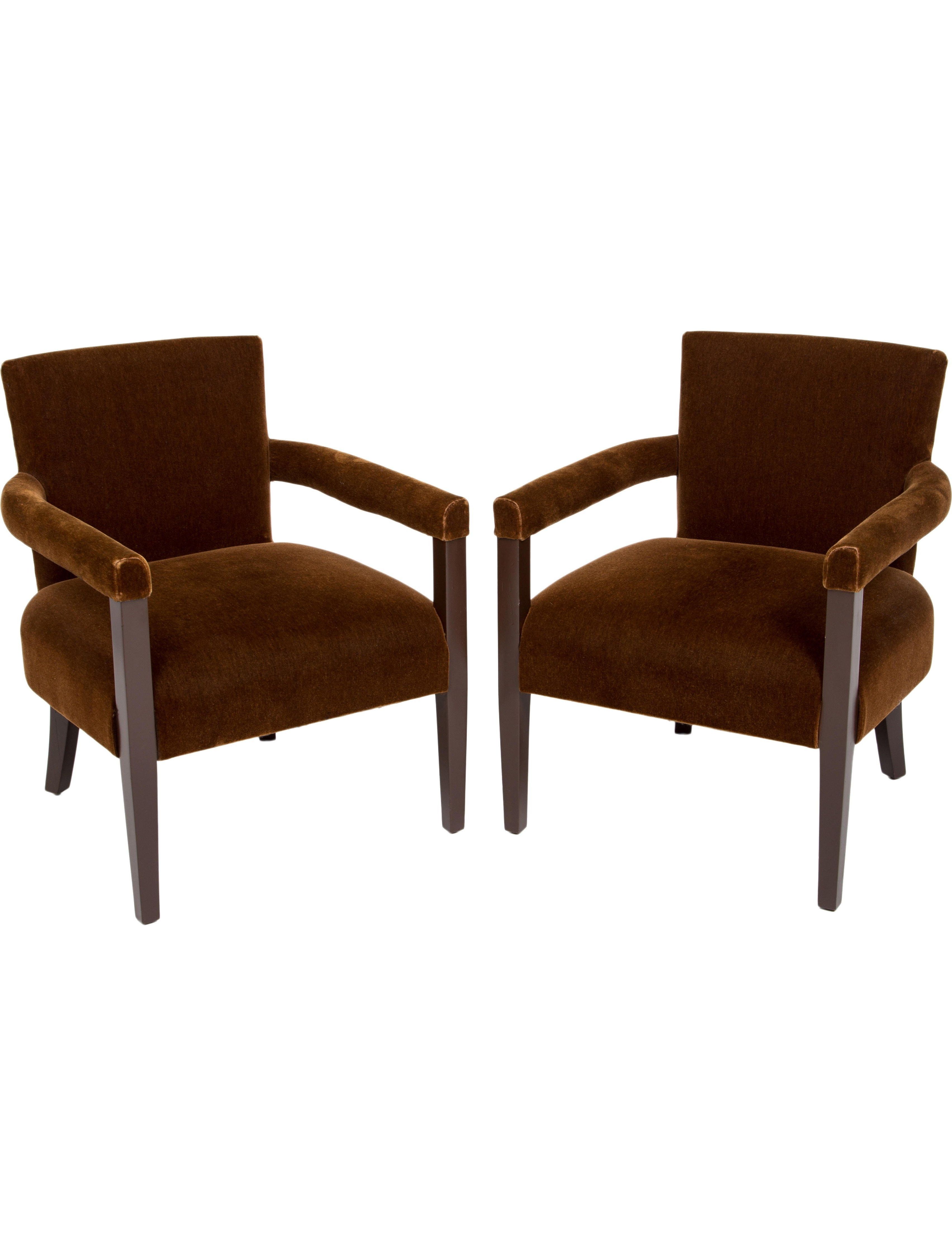 Pair Of Brown Velvet Armchairs With Broad Seats, Squared Backs Throughout Popular Bale 6 Piece Dining Sets With Dom Side Chairs (View 5 of 25)