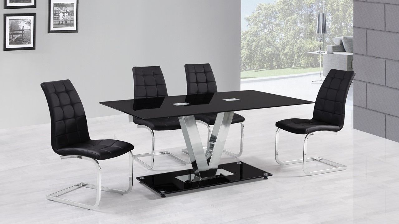 Popular 6 Seater Glass Dining Table Sets With 6 Seater Black Glass Dining Table And Chairs – Homegenies (Photo 4 of 25)