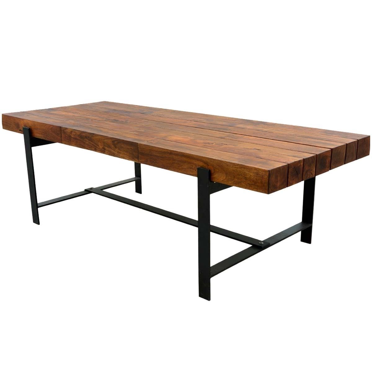 Popular Iron And Wood Dining Tables Regarding Industrial Iron & Acacia Wood 94" Large Rustic Dining Table (View 9 of 25)