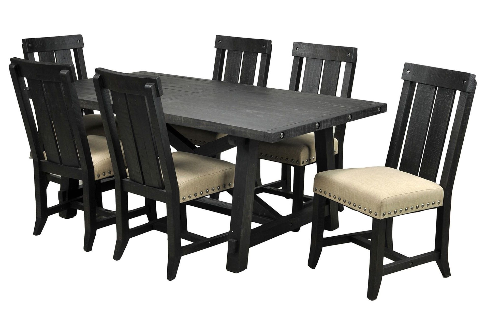 Popular Jaxon Grey 7 Piece Rectangle Extension Dining Sets With Uph Chairs With Jaxon 7 Piece Rectangle Dining Set W/wood Chairs (View 6 of 25)