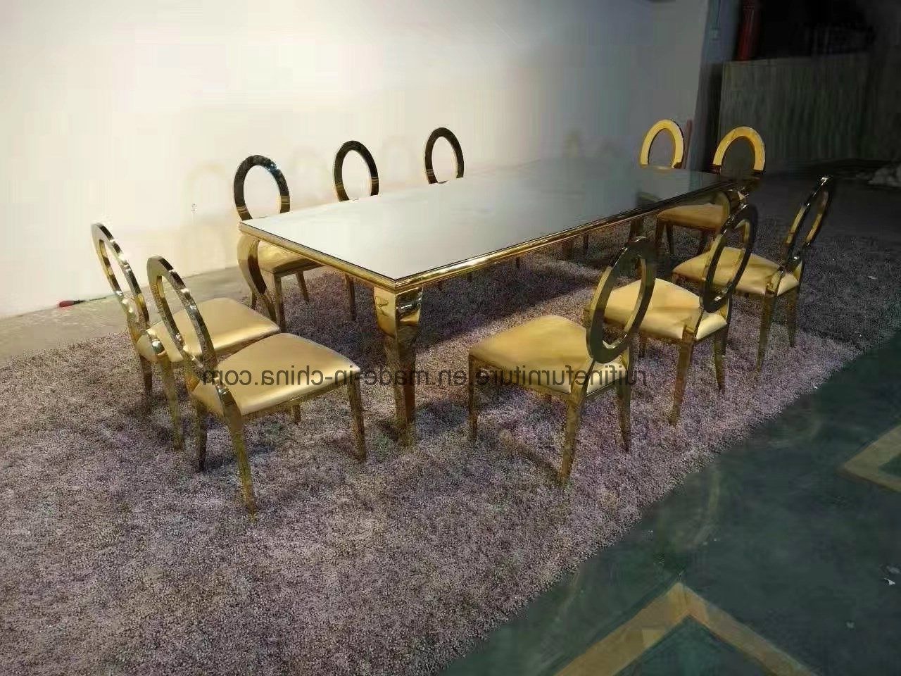 Preferred China Modern Stainless Steel Gold Titanium Mirror Glass Dining Table For Mirror Glass Dining Tables (Photo 21 of 25)