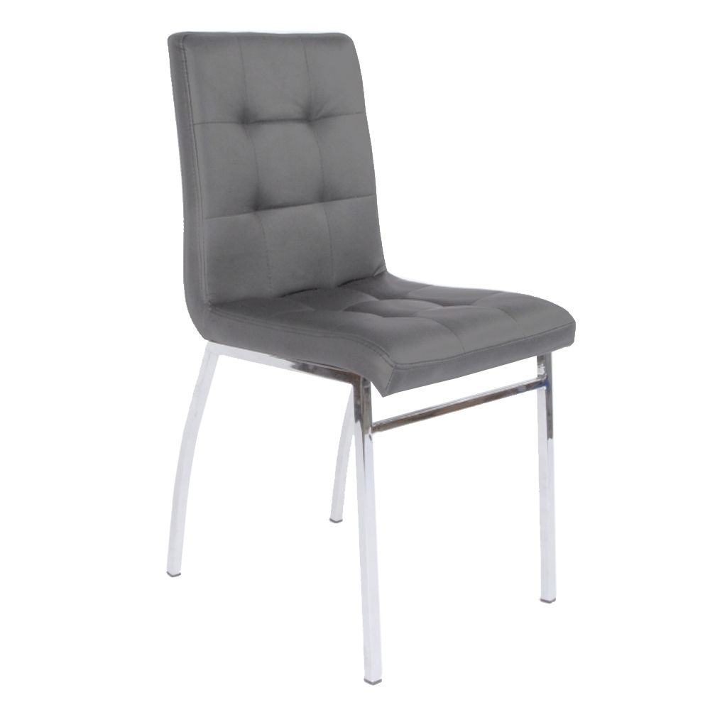 Recent Chrome Leather Dining Chairs Regarding Padded Dining Chair With Chrome Plated Legs – Grey (View 18 of 25)