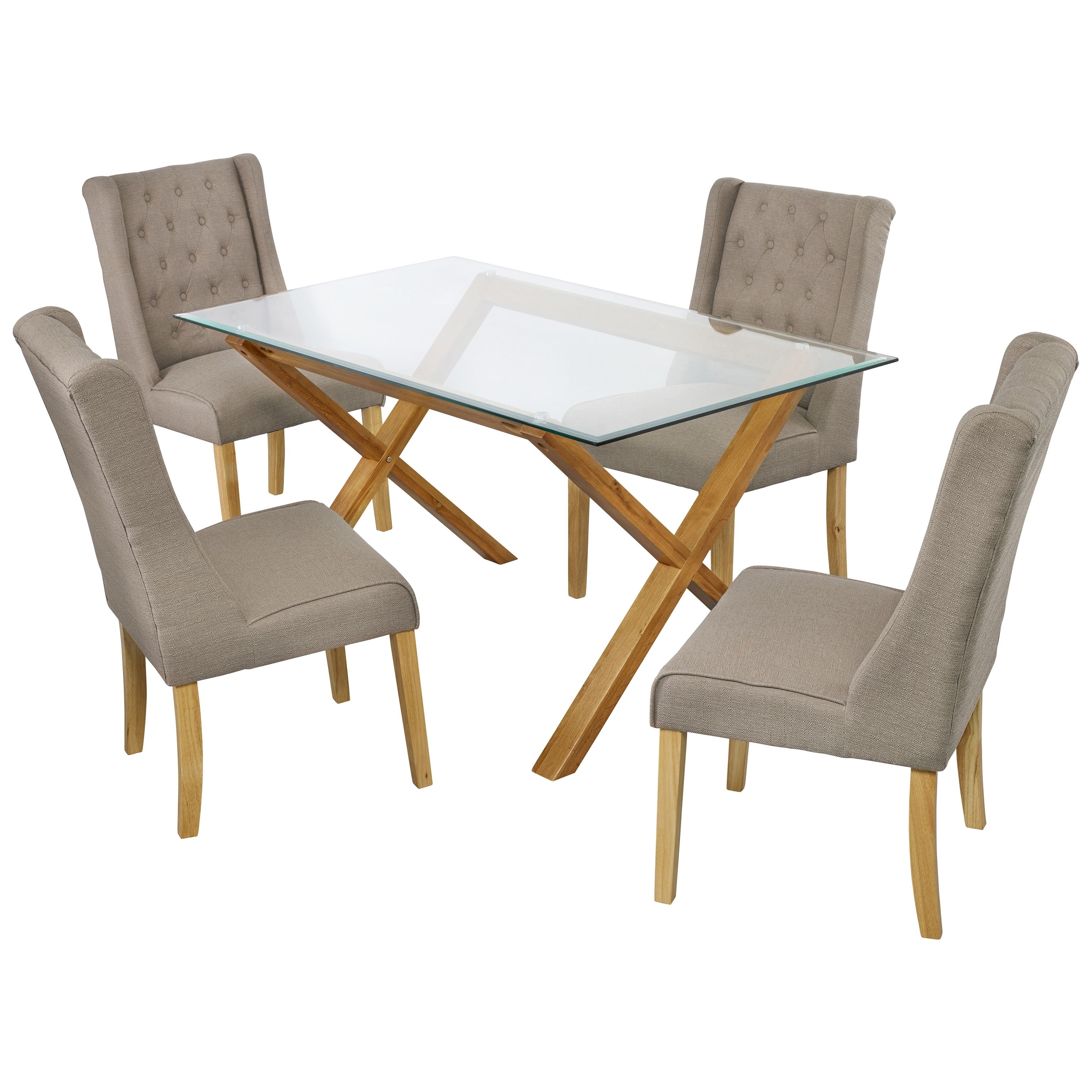 Recent Oak And Glass Dining Tables And Chairs Regarding Solid Oak & Glass Dining Table And Chair Set With 4 Fabric Seats (View 20 of 25)