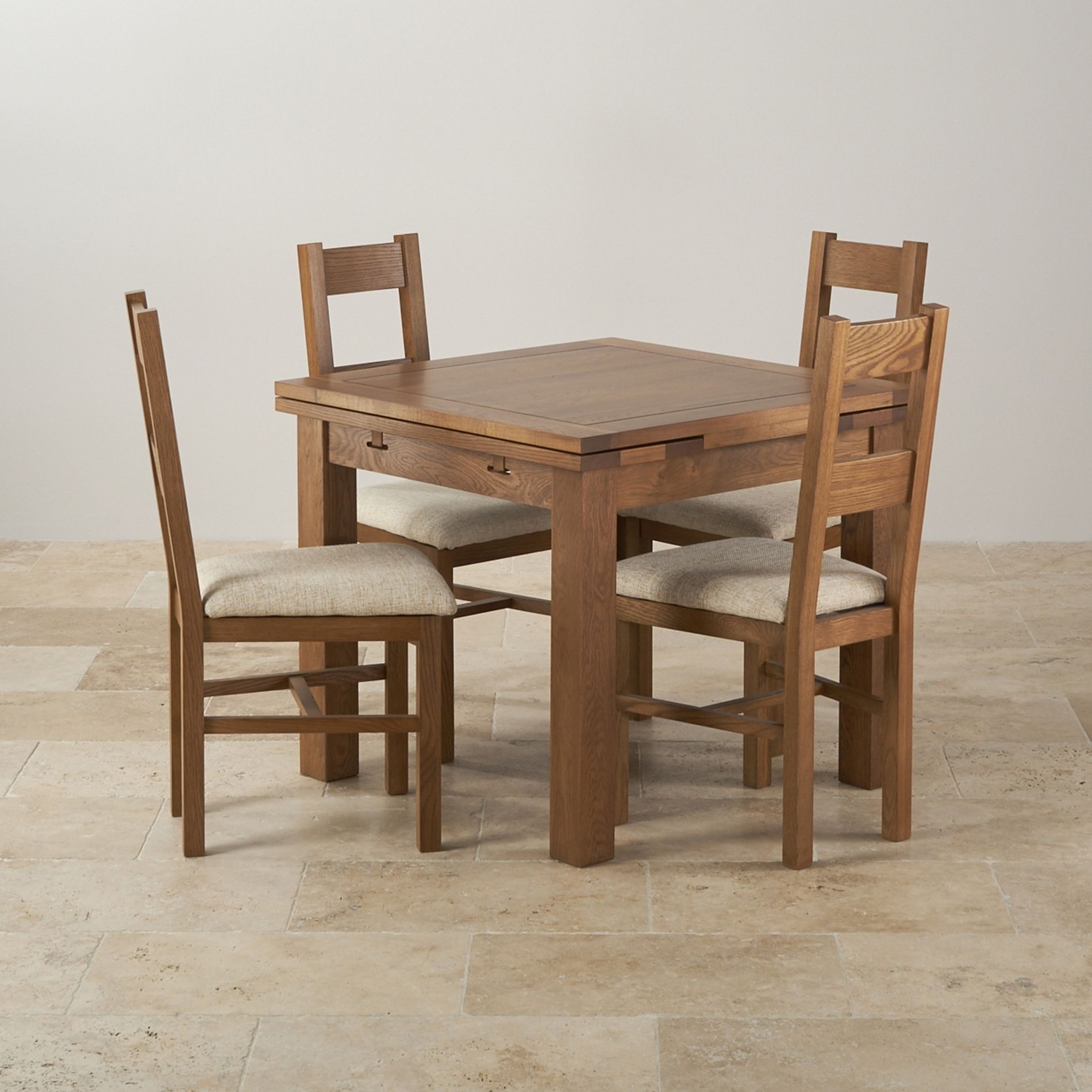 Recent Oak Dining Tables And 4 Chairs Throughout Rustic Oak Dining Set 3ft Table With 4 Beige Chairs, Dining Table (View 8 of 25)