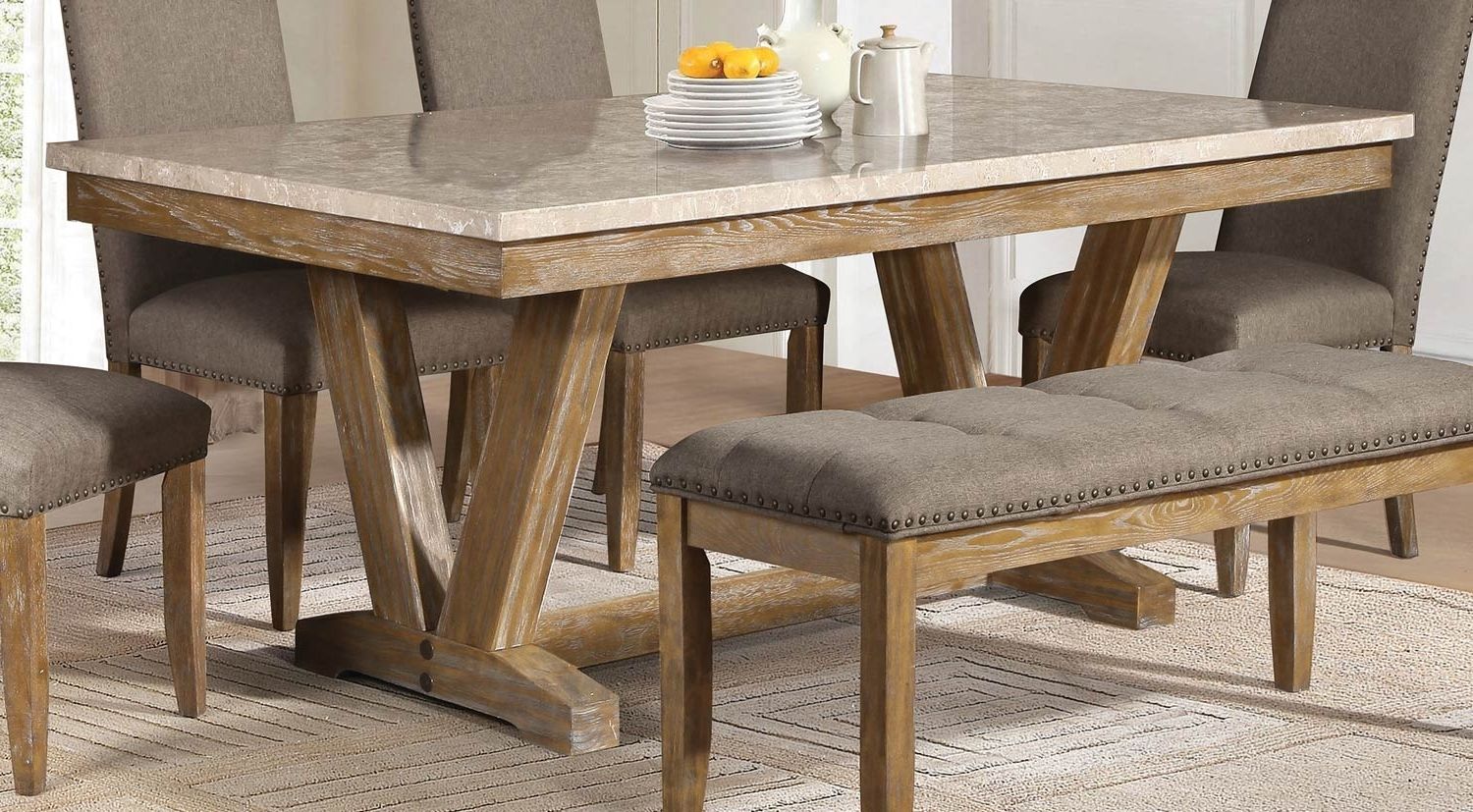 Recent Wood Dining Tables Pertaining To Homelegance Jemez Dining Table – Faux Marble Top – Weathered Wood (Photo 1 of 25)